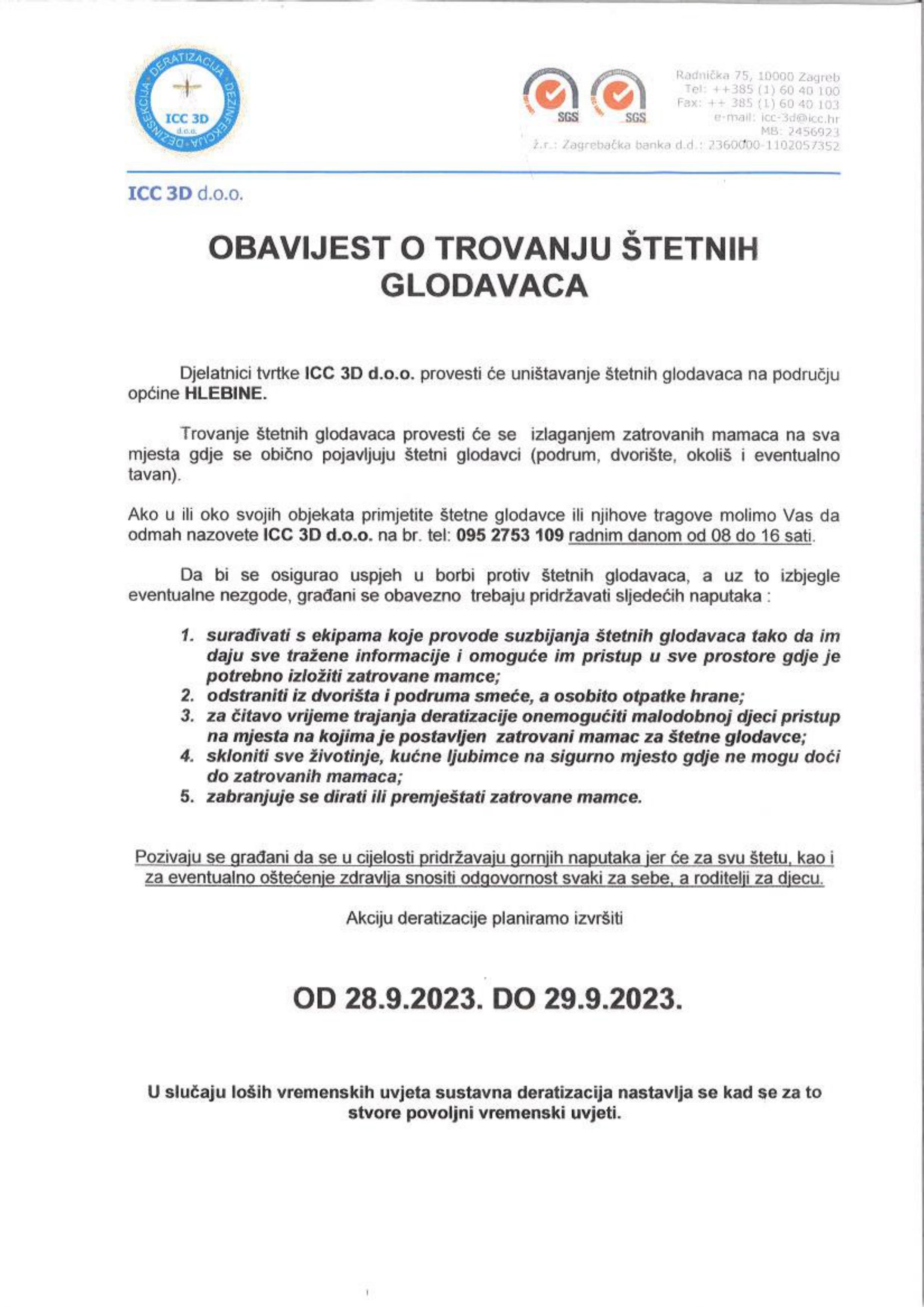 Obavijest o trovanju glodavaca2023